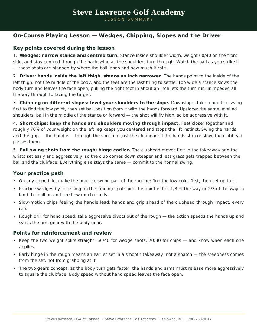 First page of a sample on-course lesson summary PDF